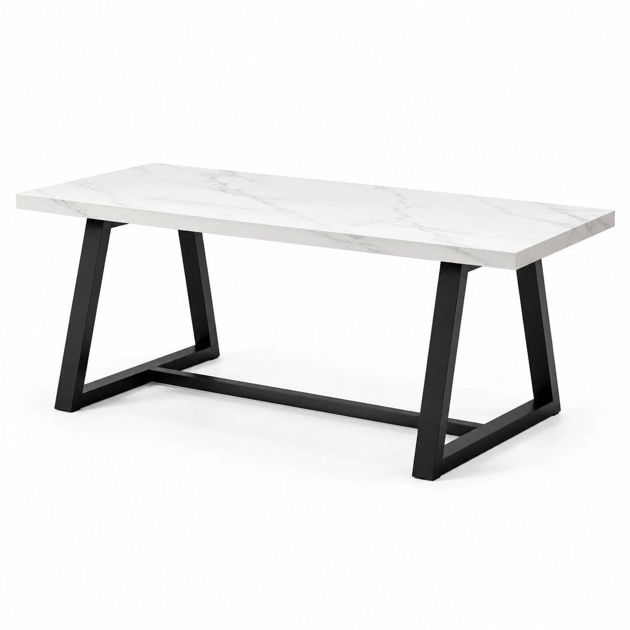Moderner Esstisch 140 × 70 × 75 cm, Weiß-Grau in Marmoroptik mit schwarzem Metallgestell