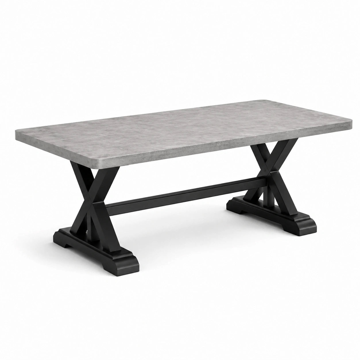 Esstisch 180 × 90 × 76 cm, Grau/Schwarz, Holzwerkstoff in Betonoptik mit Metallgestell im Industriestil