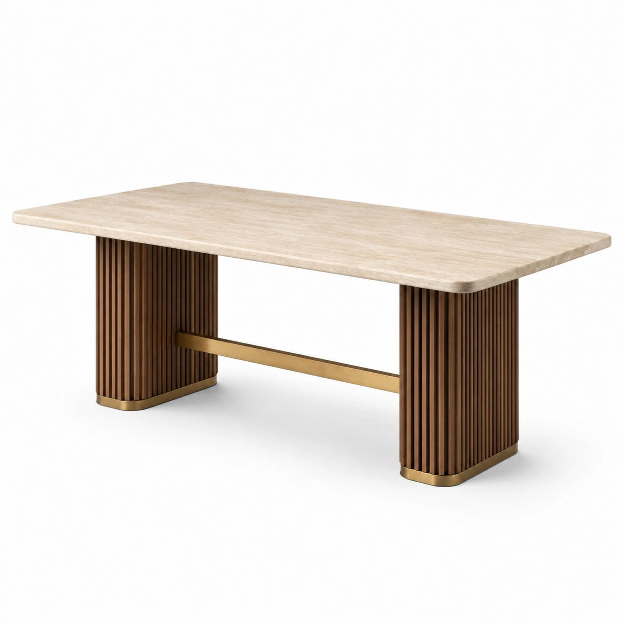 Moderner Esstisch aus Holzwerkstoff und Metall, Beige/Braun/Goldfarben, 180 × 90 × 76 cm