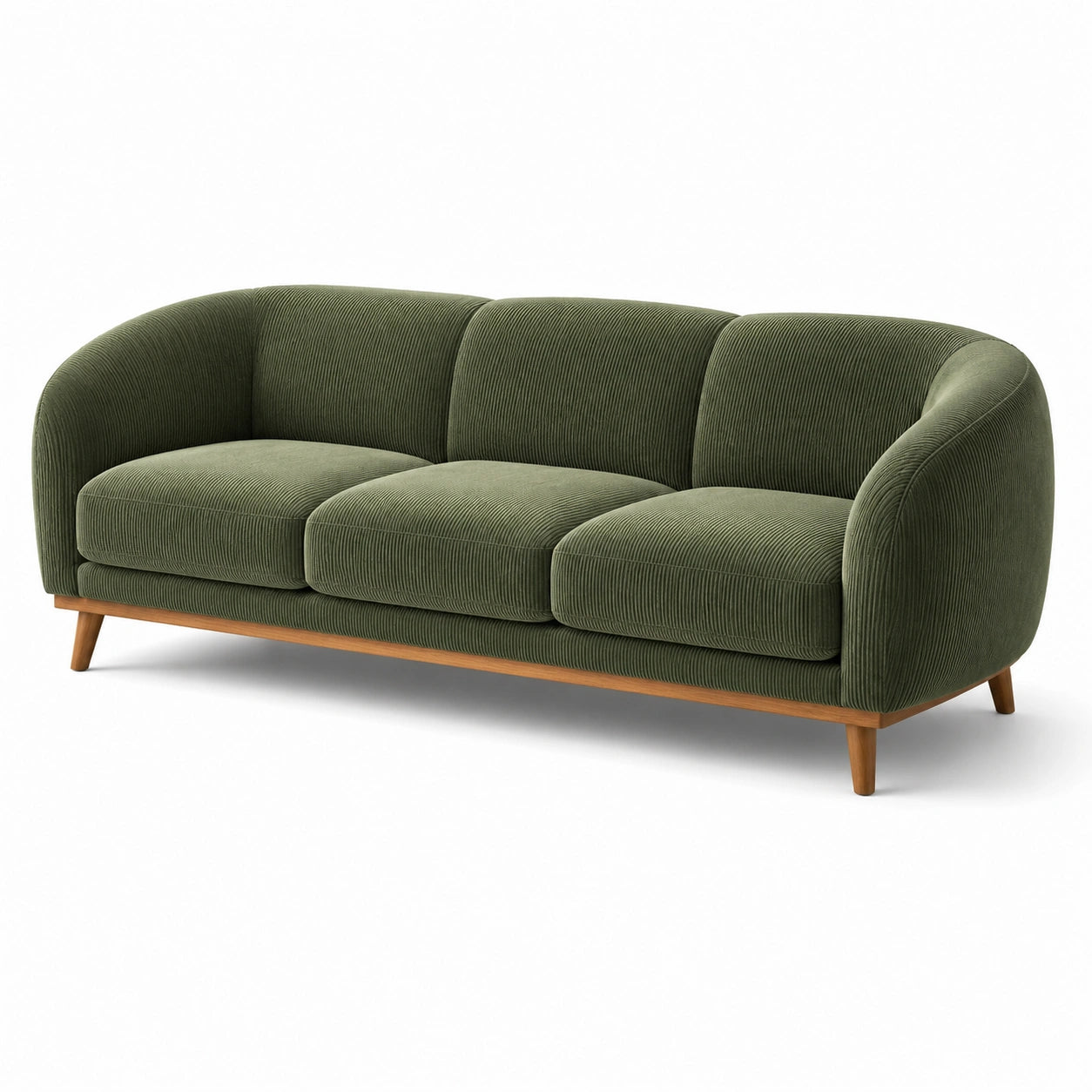 3-Sitzer-Sofa mit Cordbezug und Holzfüßen, Olivgrün/Braun, 220 × 90 × 78 cm