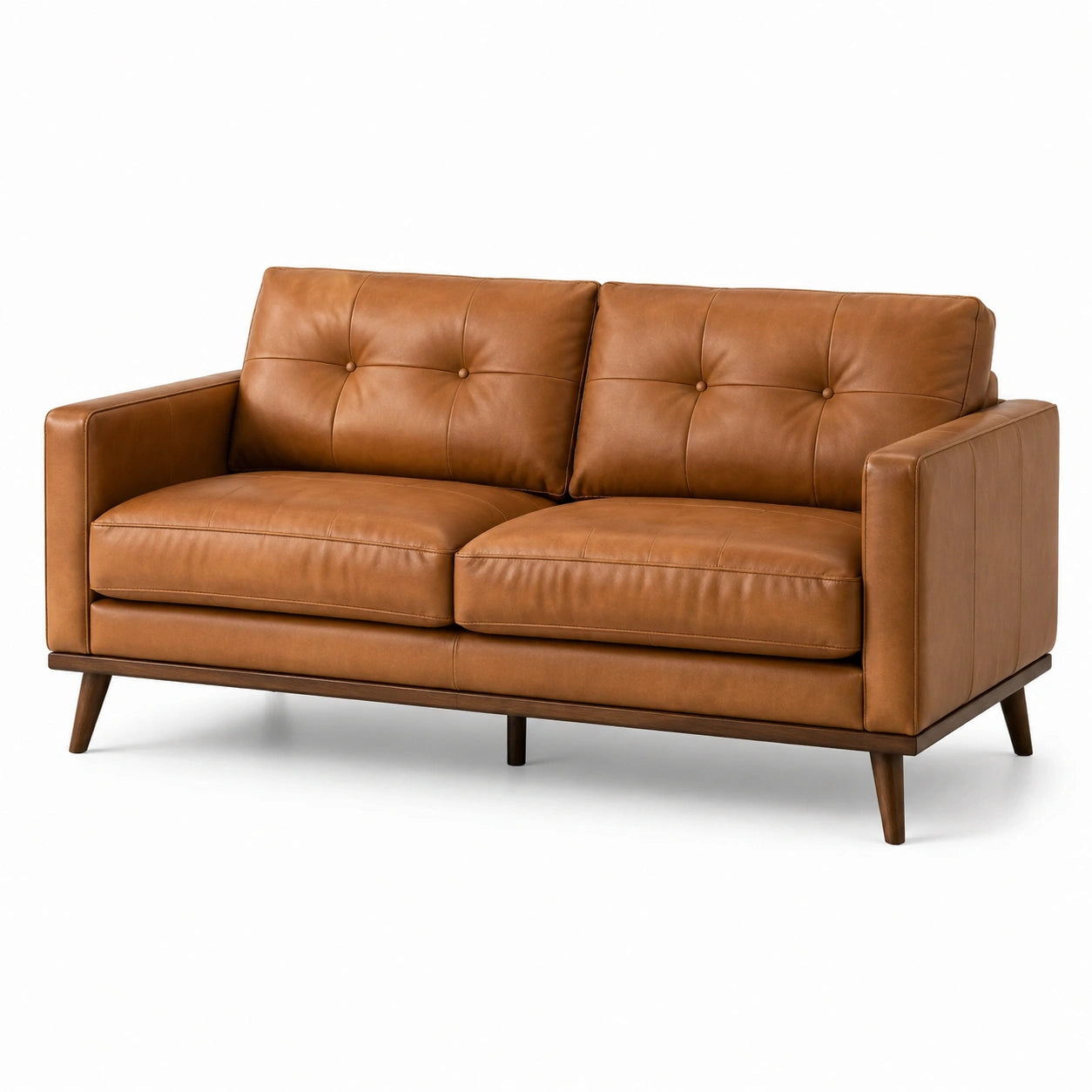 2-Sitzer-Sofa 180 × 86 × 84 cm mit lederähnlichem Bezug in Cognacbraun und dunkelbraunem Holzgestell