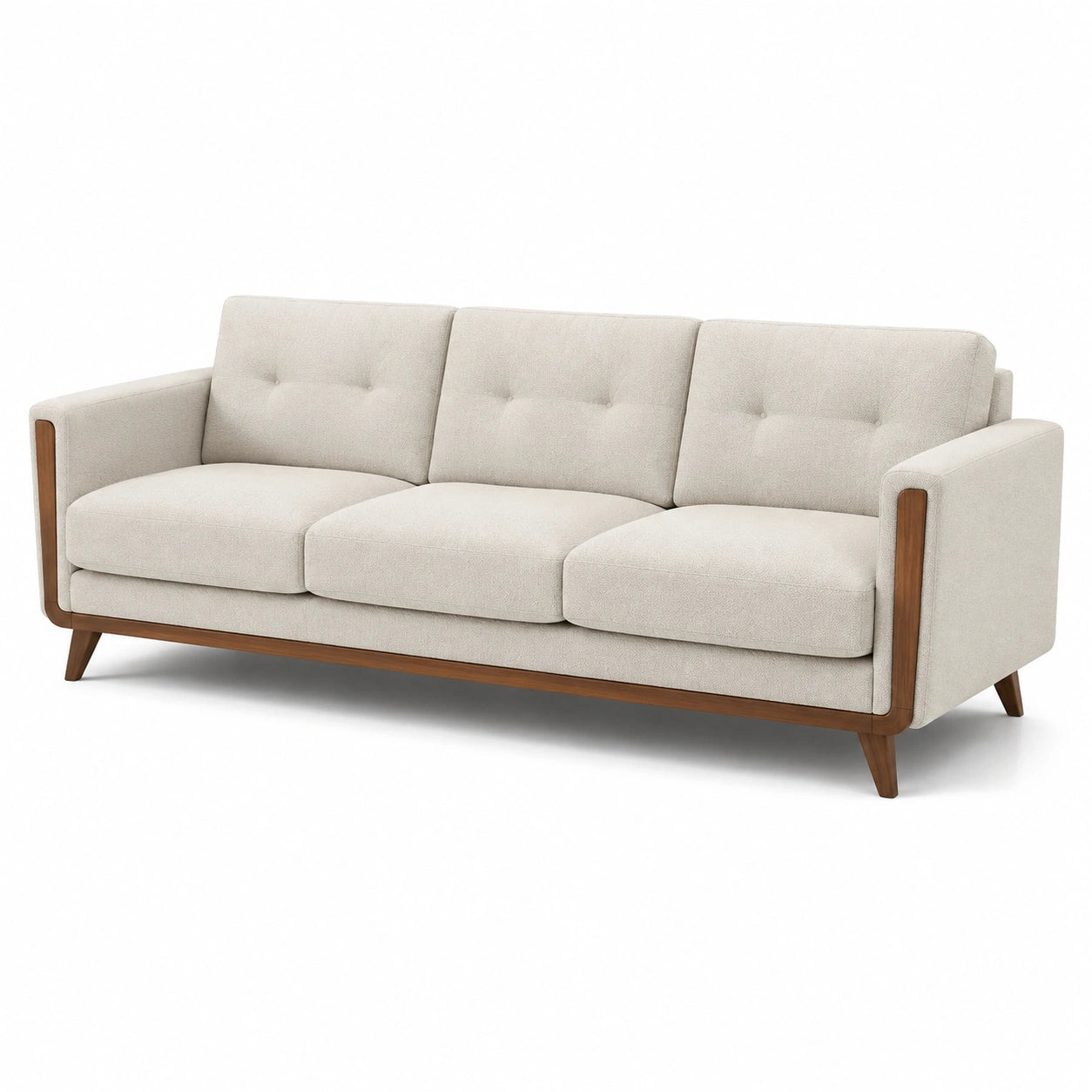 3-Sitzer-Sofa in Beige und Braun, 220 × 90 × 85 cm, Mid-Century-Stil