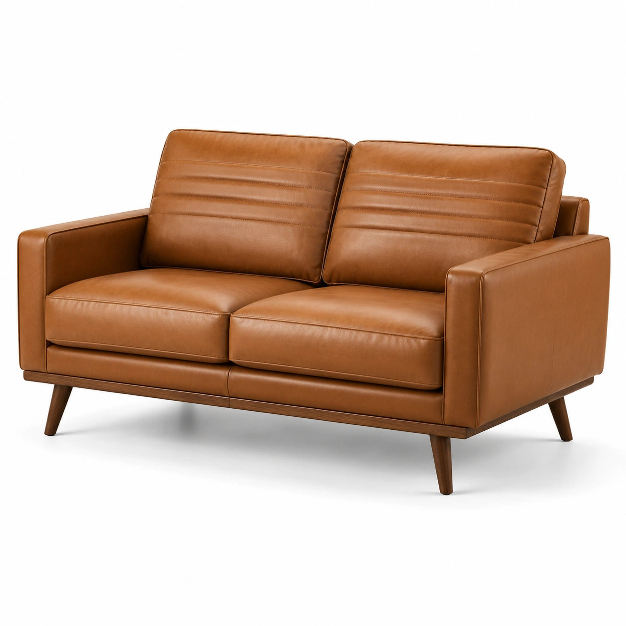2-Sitzer-Sofa 160 × 82 × 85 cm, lederähnlicher Bezug in Cognacbraun/Braun, Holzbeine im Retro-Stil