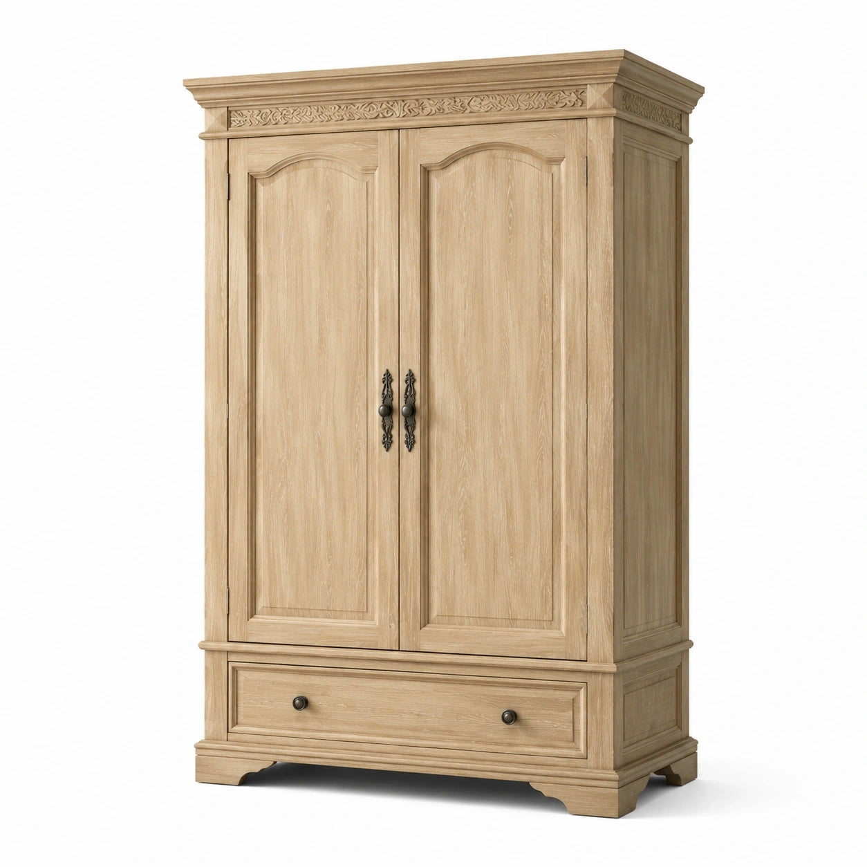 Kleiderschrank im Landhausstil, Naturholz/Schwarz, 120 × 60 × 200 cm, 2 Türen und 1 Schublade