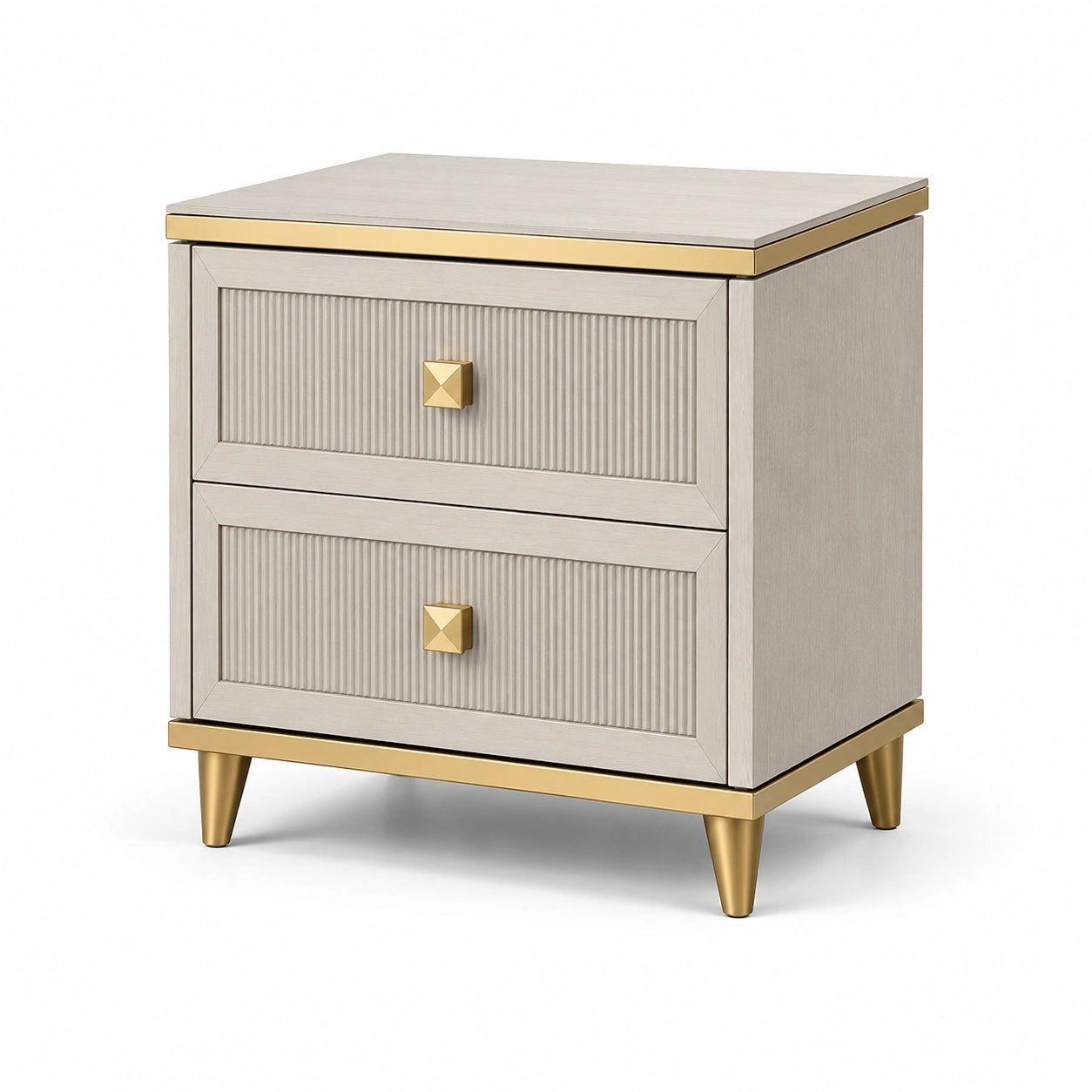 Moderner Nachttisch aus Holzwerkstoff mit 2 Schubladen, Beige/Gold, 50 × 40 × 60 cm