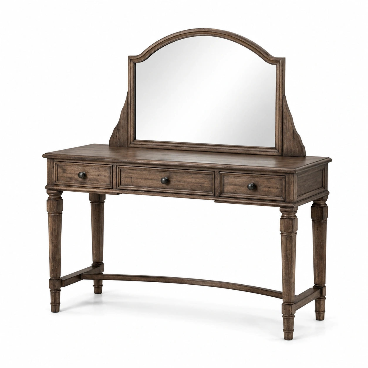 Schminktisch mit Spiegel und 3 Schubladen, 120 × 50 × 150 cm, Braun, klassische Holzoptik
