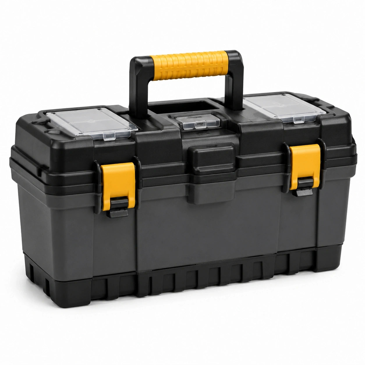 Werkzeugkoffer aus Kunststoff mit Kleinteilefächern und Tragegriff, Schwarz/Gelb/Transparent, 50 × 26 × 26 cm