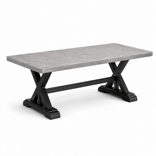 Esstisch 180 × 90 × 76 cm, Grau/Schwarz, Holzwerkstoff in Betonoptik mit Metallgestell im Industriestil