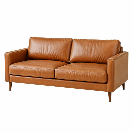 Modernes 2-Sitzer-Sofa in Cognacbraun, 180 × 85 × 82 cm, Lederoptik mit Holzfüßen