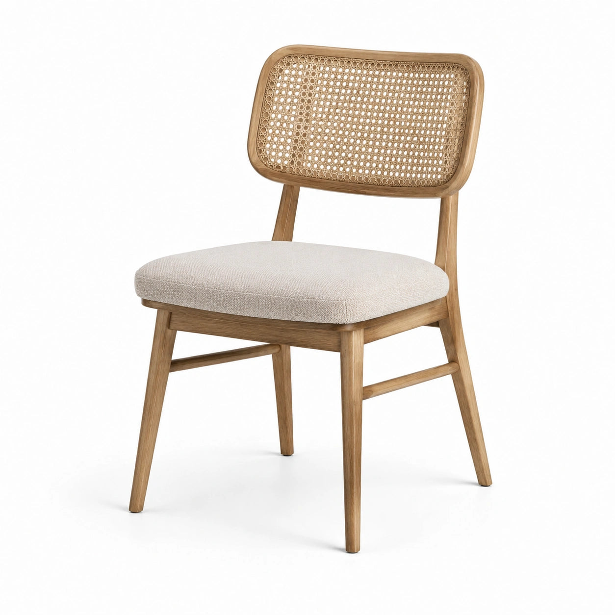 Esszimmerstuhl aus Holz mit Rattangeflecht und Polstersitz, Natur/Beige, 50 × 55 × 82 cm