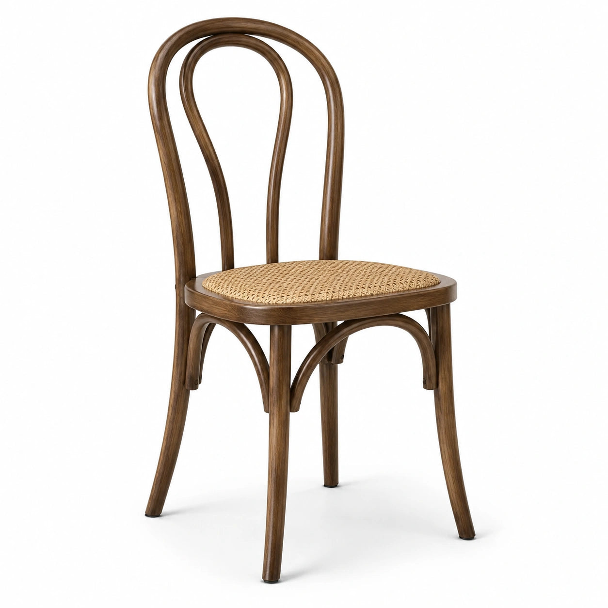 Esszimmerstuhl aus braunem Holz mit naturfarbenem Rattangeflecht, 46 × 52 × 88 cm, klassischer Bistrostil