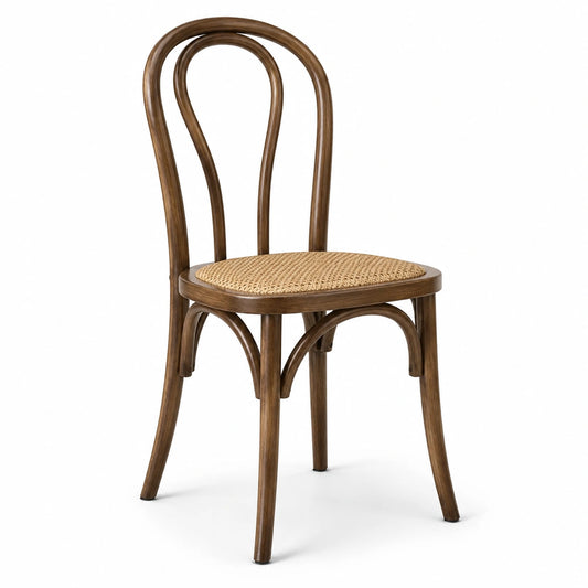 Esszimmerstuhl aus braunem Holz mit naturfarbenem Rattangeflecht, 46 × 52 × 88 cm, klassischer Bistrostil