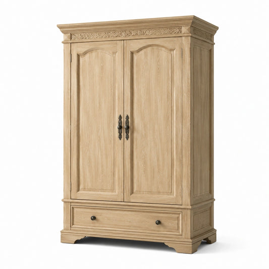 Kleiderschrank im Landhausstil, Naturholz/Schwarz, 120 × 60 × 200 cm, 2 Türen und 1 Schublade