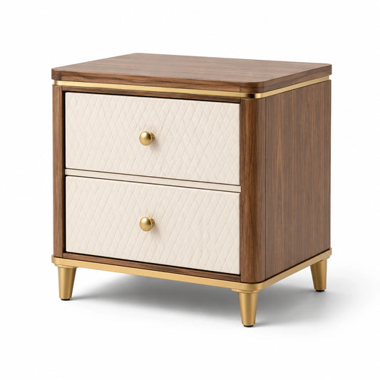 Moderner Nachttisch mit 2 Schubladen, 55 × 42 × 60 cm, Braun/Creme/Gold