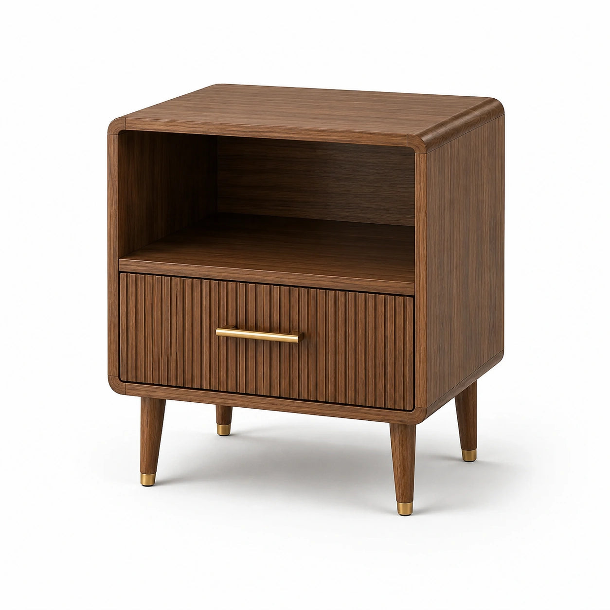 Nachttisch aus Holzwerkstoff mit Schublade und offenem Ablagefach, Braun/Gold, 50 × 40 × 65 cm